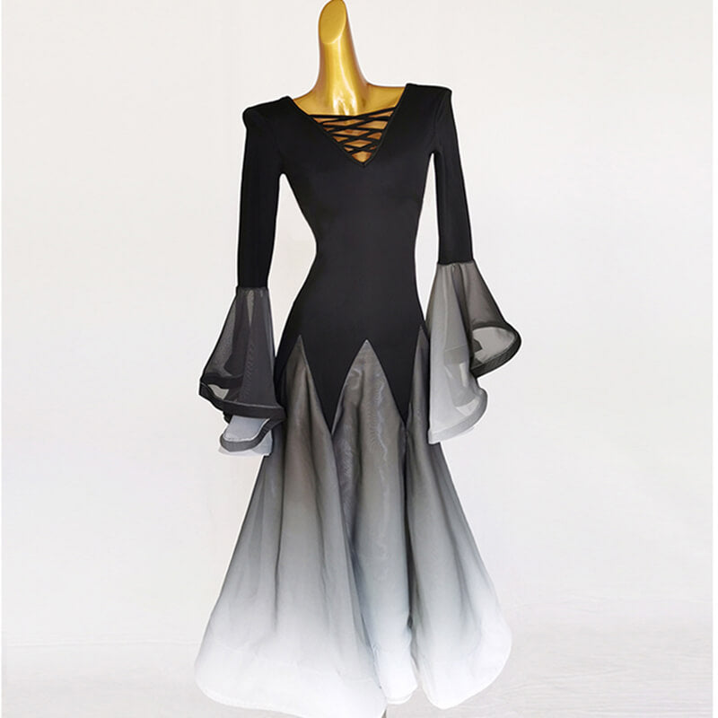 Womens A-Line Long Gradient Batwing Sleeve Ballroom Dress – DANCEYM