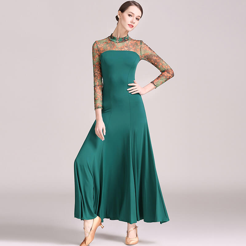 Womens Draped Maxi Crew Neck Sheer Sleeve Ballroom Dress DANCEYM Womens Draped Maxi Crew Neck Sheer Sleeve Ballroom Dress DANCEYM