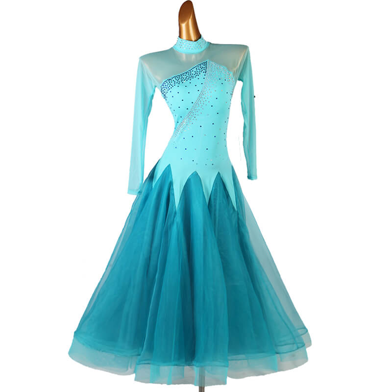 Womens A-Line Long Jewelled Long Sleeve Ballroom Dress with Mesh DANCEYM Womens A-Line Long Jewelled Long Sleeve Ballroom Dress with Mesh DANCEYM