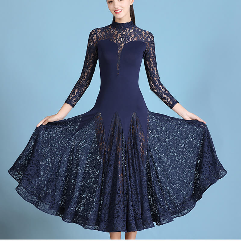 High Neck Long Sleeve Ballroom Dress with Lace