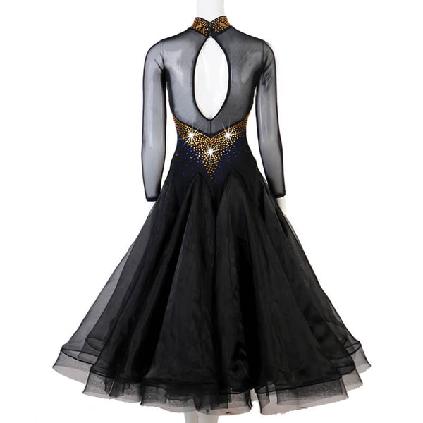 High Neck Long Sleeve Ballroom Dress with Rhinestones