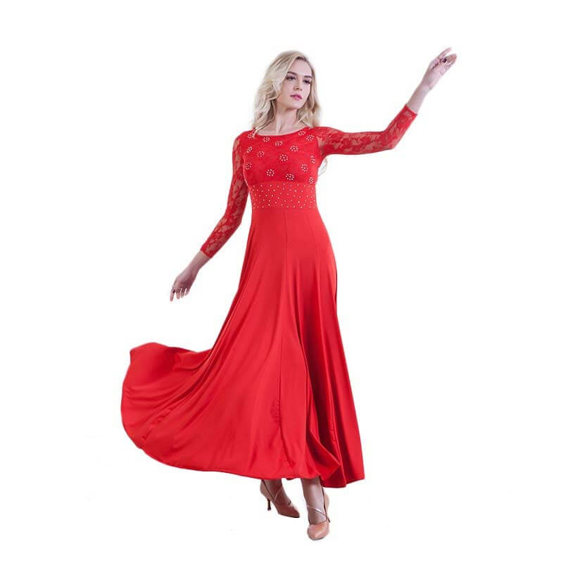 open lace back dress Empire Maxi Round Neck Long Sleeve Ballroom Dress – DANCEYM