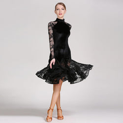 A-Line Knee-Length Latin Dress with Lace