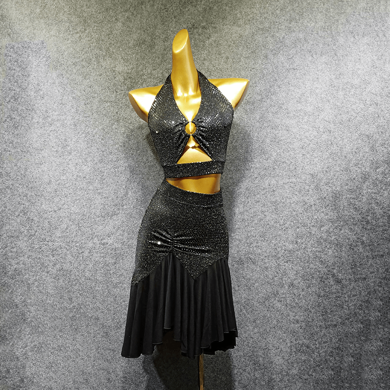 Sleeveless Latin Dress with Glitter (Top+Skirt)