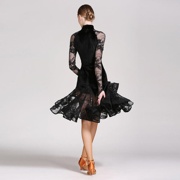 A-Line Knee-Length Latin Dress with Lace