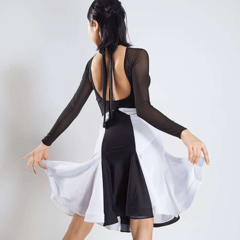 Fishtail Knee-Length Latin Dress with Mesh