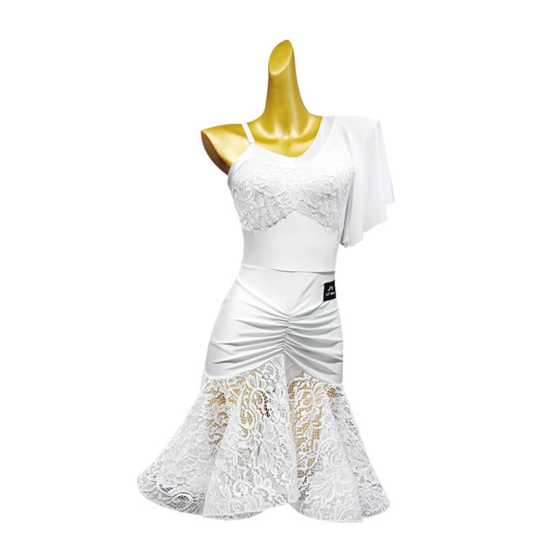 Asymmetric Knee-Length Latin Dress with Ruffles