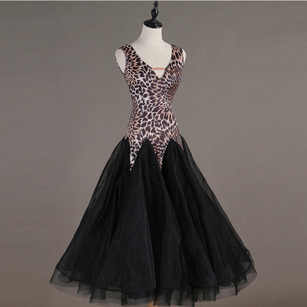 Leopard Print Sleeveless Ballroom Dress with Mesh
