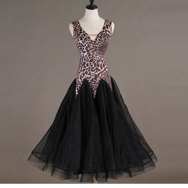 Leopard Print Sleeveless Ballroom Dress with Mesh