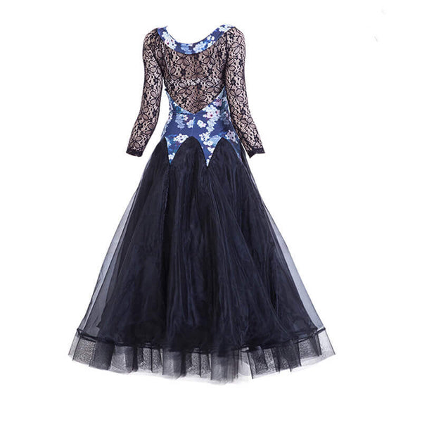 Long Sleeve A-Line Maxi Ballroom Dress-Blue