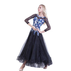 Long Sleeve A-Line Maxi Ballroom Dress-Blue