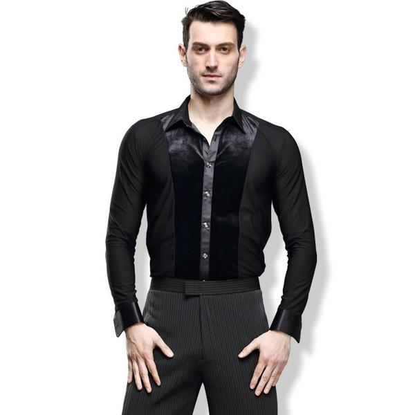 Men Ballroom Smooth Shirt-Balck