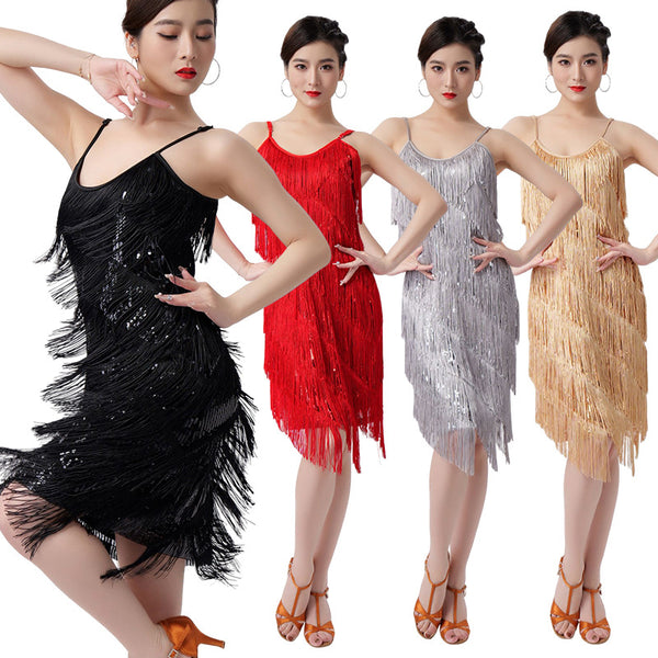 Women Tassel Latin Dance Slip Dress