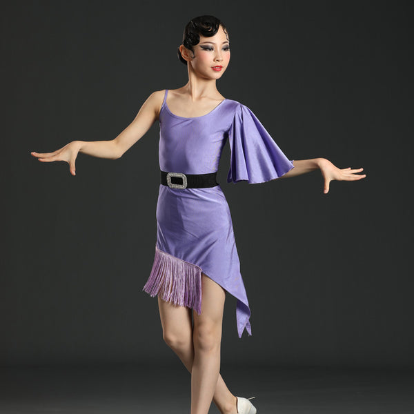 Girls Tassel Fringe Irregular Latin Dance Dress