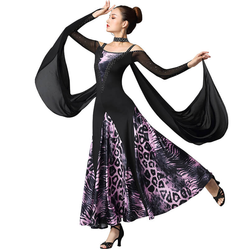 Womens A-Line Off Shoulder Long Sleeve Ballroom Dress with Rhinestones ...