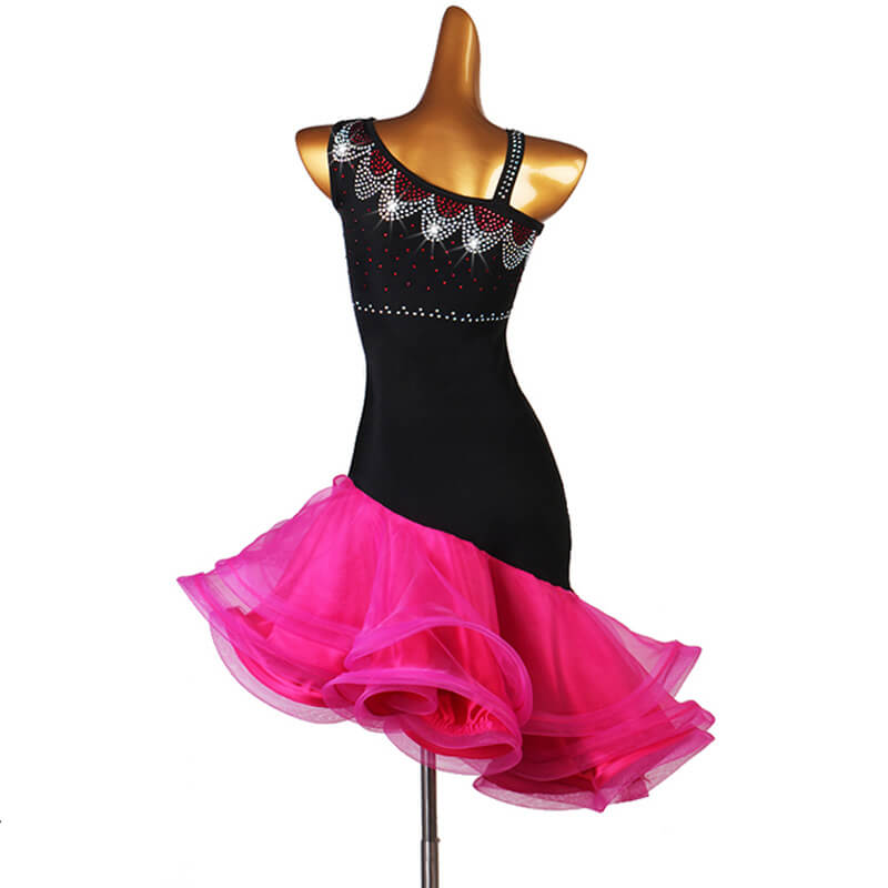 One Shoulder Sleeveless Latin Dress with Rhinestones