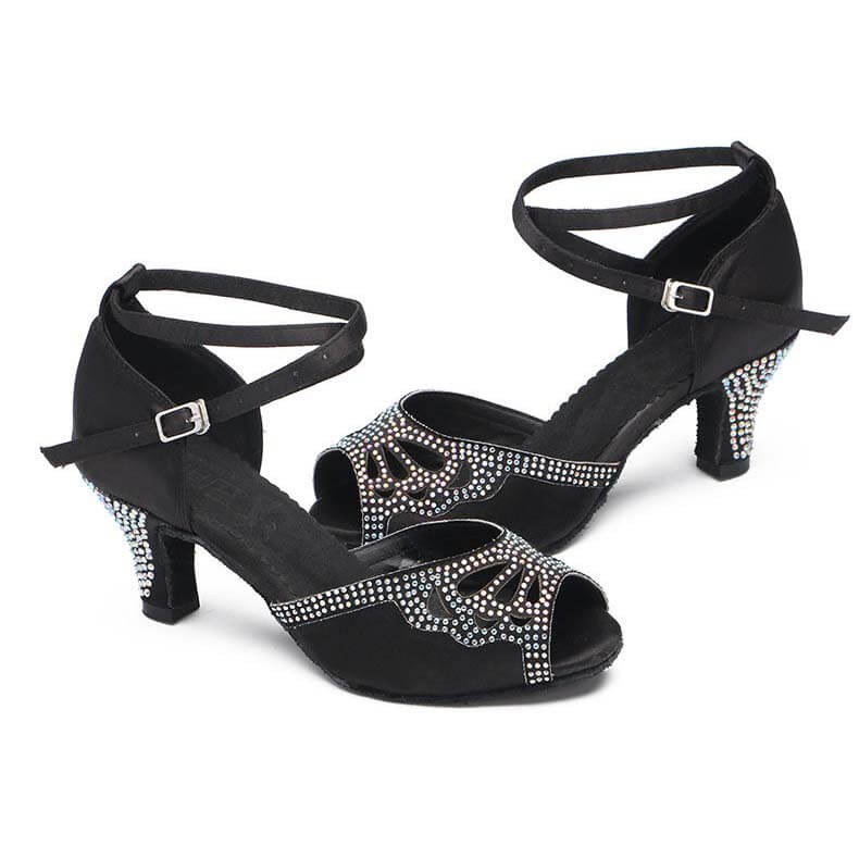 Open Jewelled Toe Cross Straps Latin Shoes 2.4‘’
