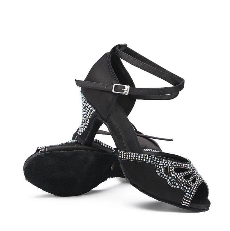 Open Jewelled Toe Cross Straps Latin Shoes 2.4‘’