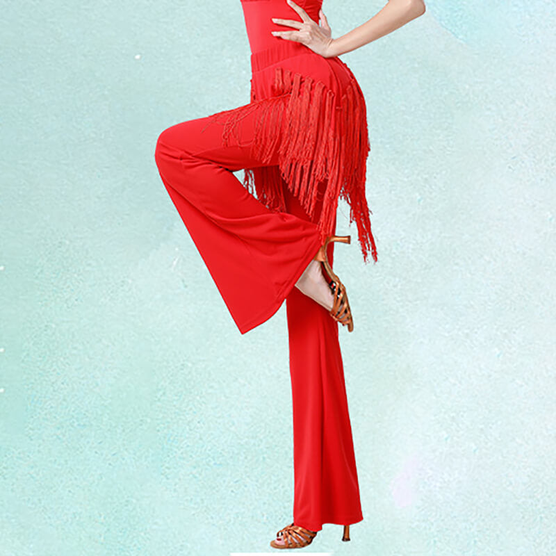 Patchwork High Rise Latin/Ballroom Pants with Tassels