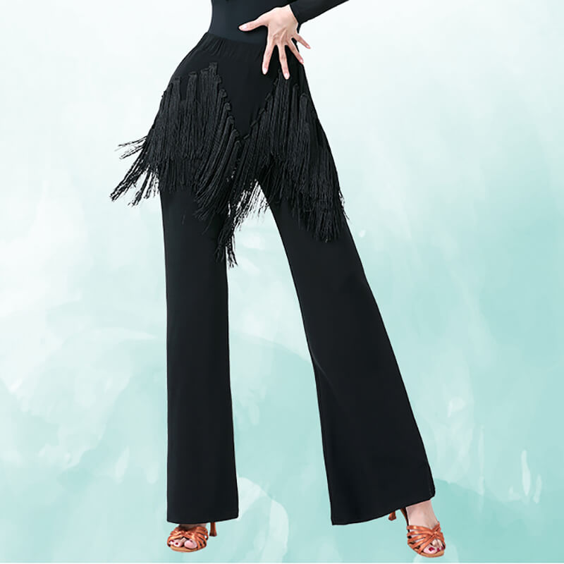 Patchwork High Rise Latin/Ballroom Pants with Tassels