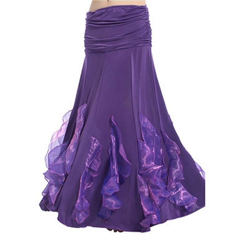 Draped Maxi Ballroom Skirt with Ruffles-Purple