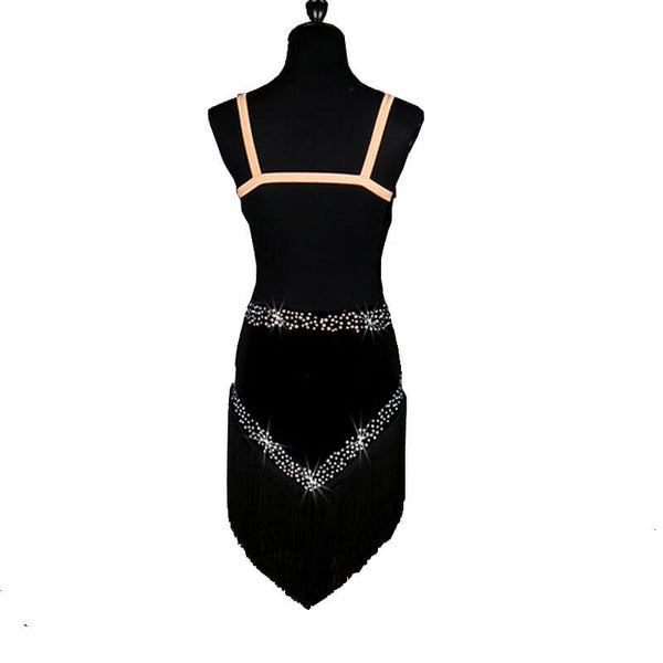 Jewelled V Neck Latin Dance Dress-Black