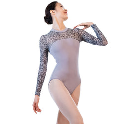 Round Neck Long Sleeve Ballet Leotard with Lace