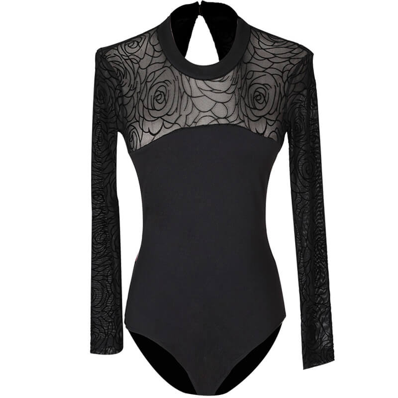 Round Neck Long Sleeve Ballet Leotard with Lace