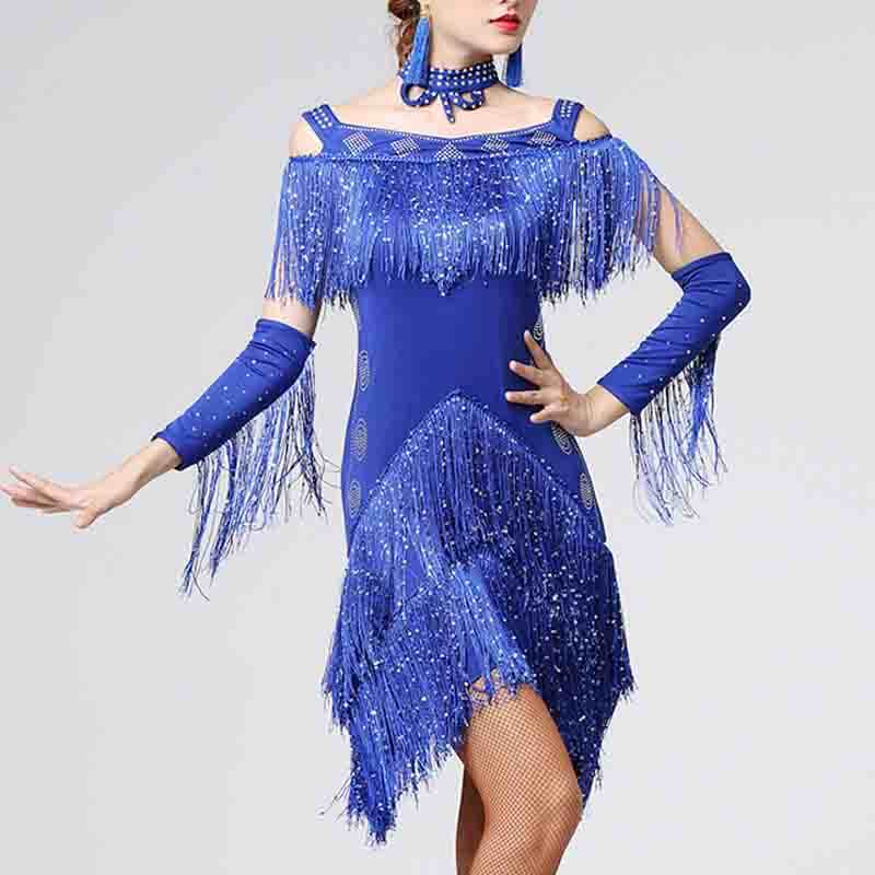 Sequin Diamond Tassel Latin Dance Dress