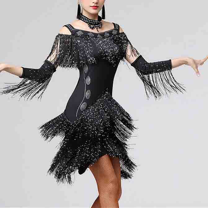 Sequin Diamond Tassel Latin Dance Dress