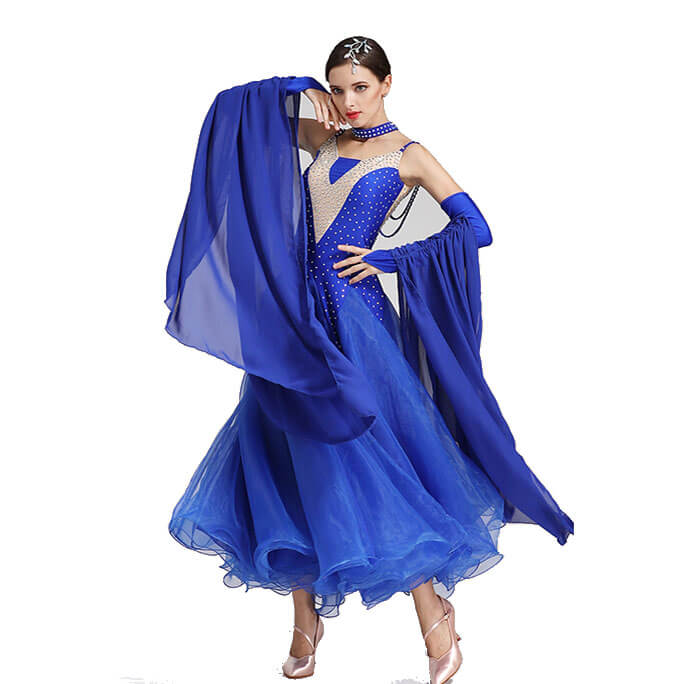 Sleeveless A-Line Maxi Ballroom Dress-Blue