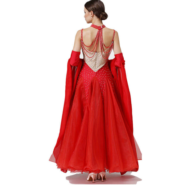 Sleeveless A-Line Maxi Ballroom Dress-Red