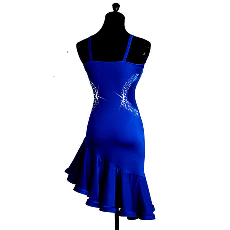  Sleeveless Asymmetric Knee-Length Latin Dress-Shappire Blue