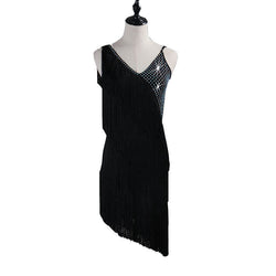 Sleeveless Knee-Length Latin Dress with Tassels-Black