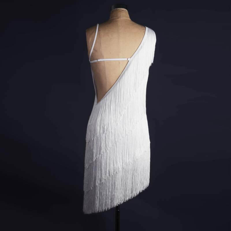 Sleeveless Knee-Length Latin Dress with Tassels-White