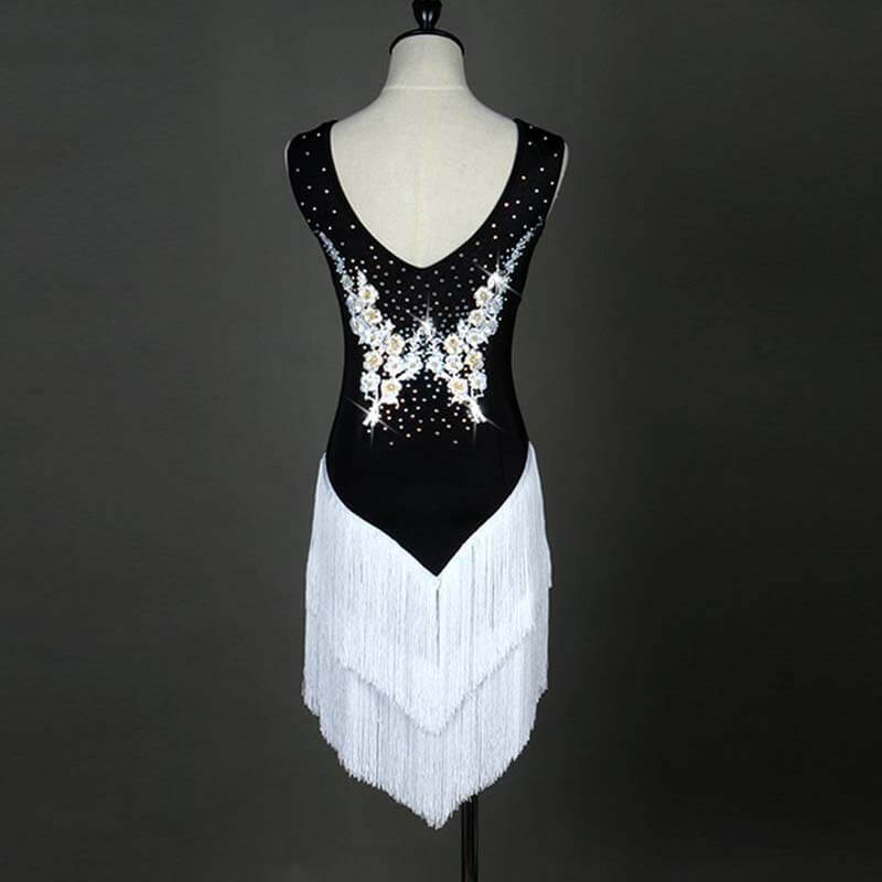 Sleeveless Latin Dance Dress With Tassels-White