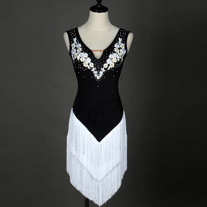 Sleeveless Latin Dance Dress With Tassels-White