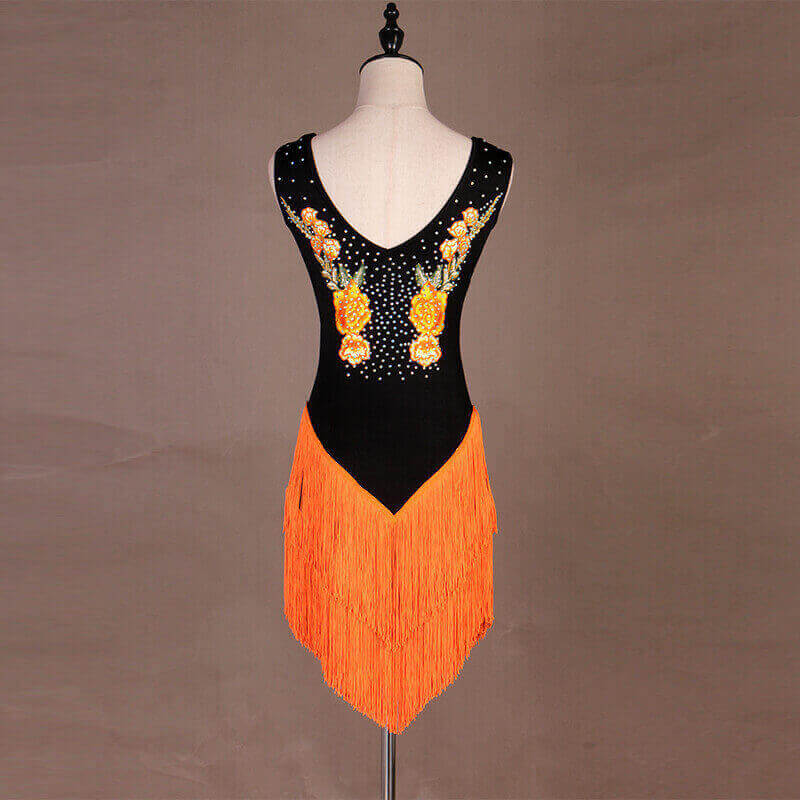 Sleeveless Latin Dance Dress With Tassels-Orange