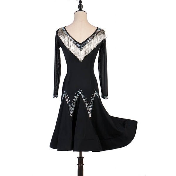Sparkly A-Line Latin Dress with Rhinestones