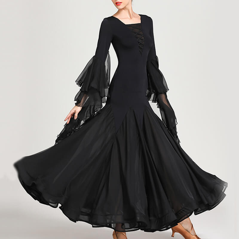 Square Neck Long Sleeve Ballroom Dress with Lace