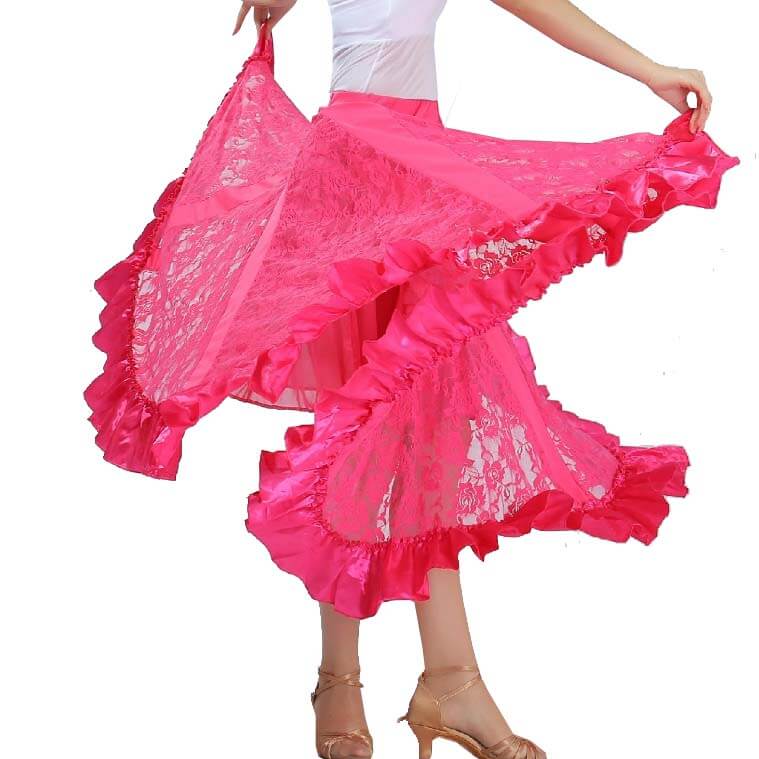Swing Lace Ballroom Dance Skirt-Pink