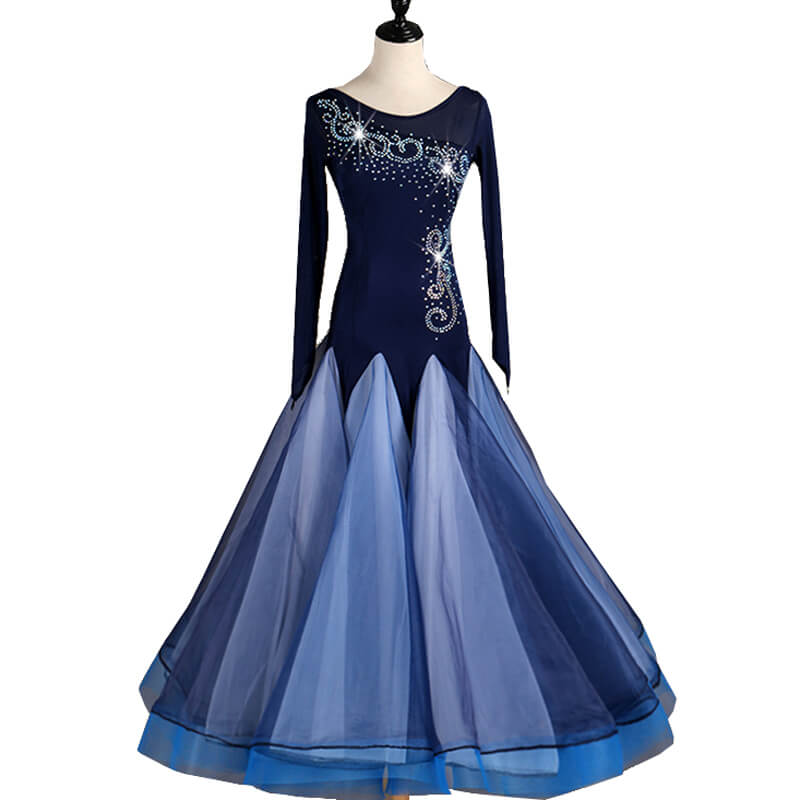 Swing Long Sleeve Ballroom Dress with Beading