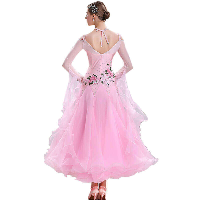 Swing Maxi Ballroom Dress with Embroidery-Pink