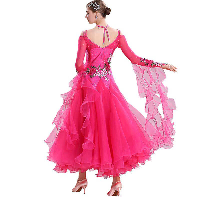 Swing Maxi Ballroom Dress with Embroidery-Rose Red