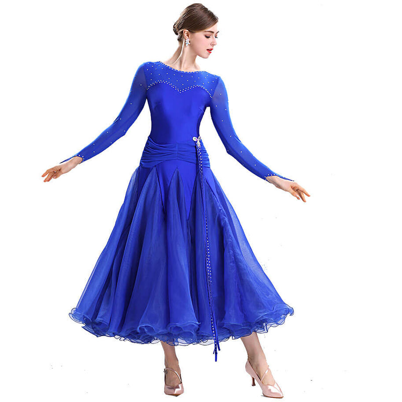 Swing Maxi Ballroom Dress with Rhinestones-Blue