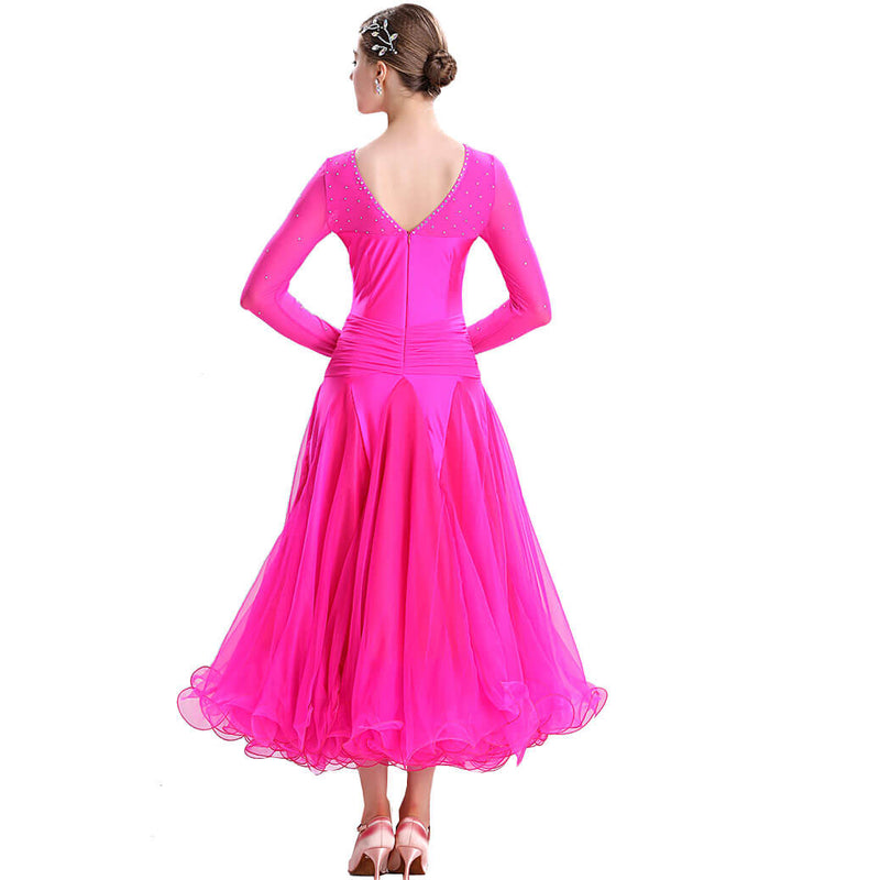 Swing Maxi Ballroom Dress with Rhinestones-Rose Red