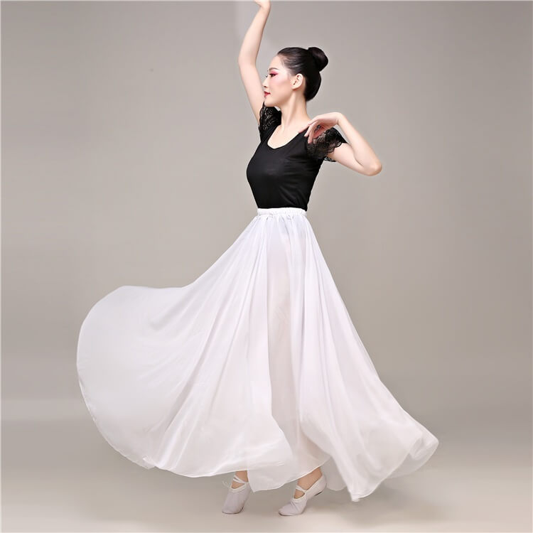 Swing Maxi Feminine Contemporary Skirt-White