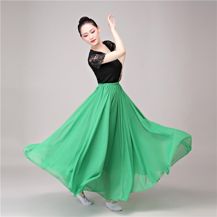 Swing Maxi Feminine Contemporary Skirt-Green