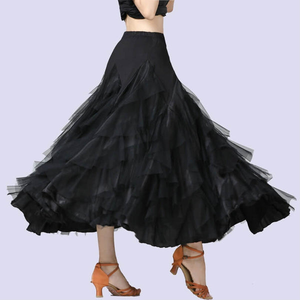Swing Mesh Ballroom Dance Skirt-Black