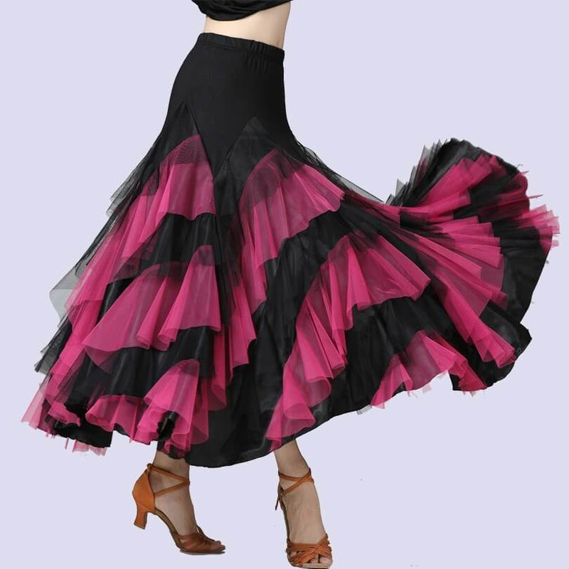 Swing Mesh Ballroom Dance Skirt-Pink